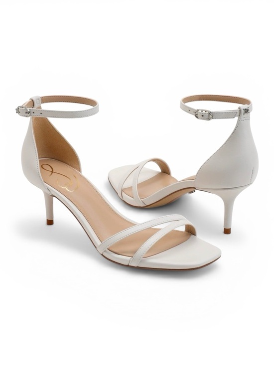 Sam Edelman Shoes - Sam Edelman Peonie Kitten Heel Sandal White Leather Ankle Strap Resort Shoes 9.5